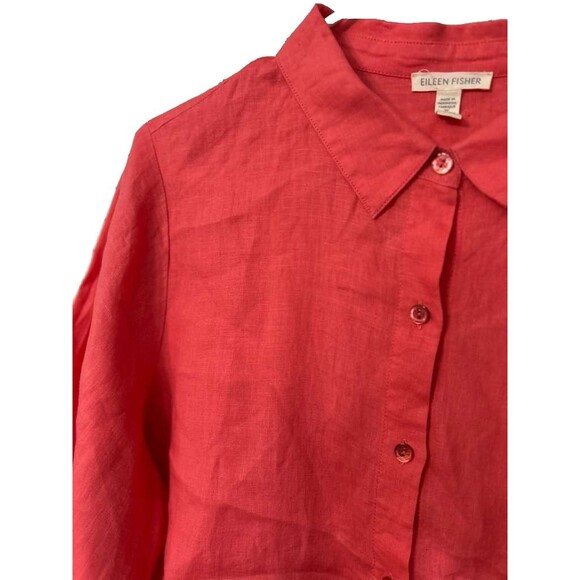 Eileen Fisher Organic Linen Button Down Shirt Women Salmon Medium Long Sleeve - Picture 3 of 4